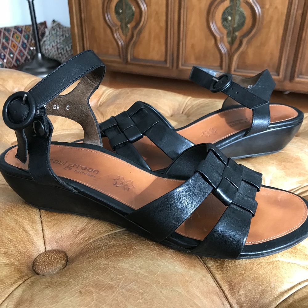 Paul Green Black Sandal Low Heel US 9